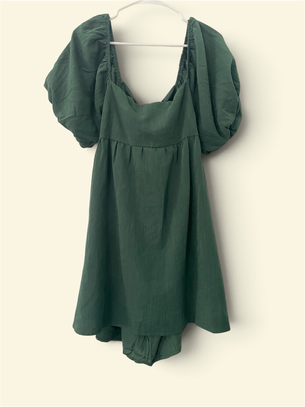 Francesca’s Olive Green Puff Sleeve Babydoll Mini Dress Size L